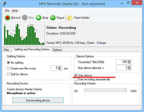 MP3 Recorder Studio - skip silence