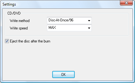 Settings of Audio CD Burner Studio