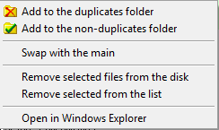 Contextual menu for duplicate files