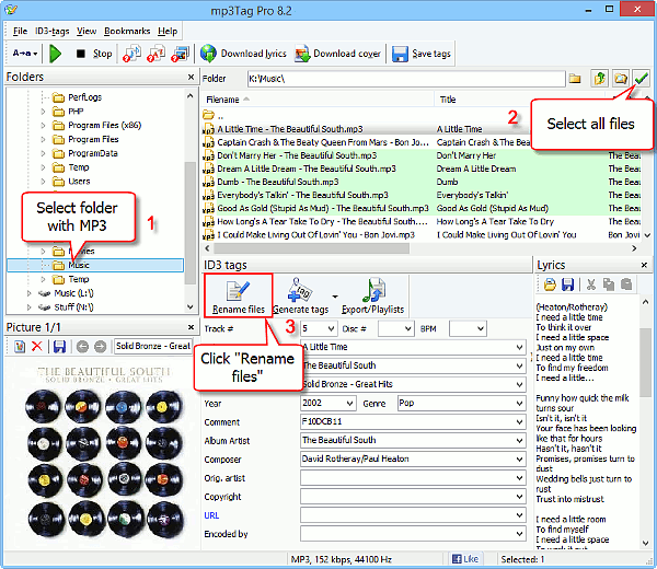 Select MP3 files to sort