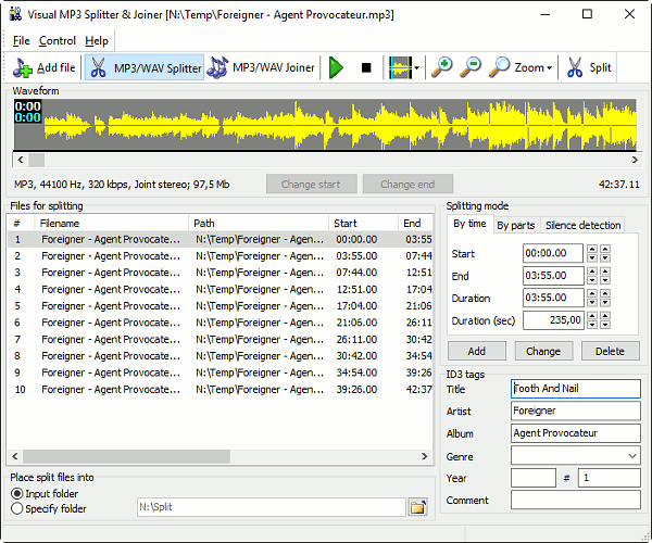 Visual MP3 splitter