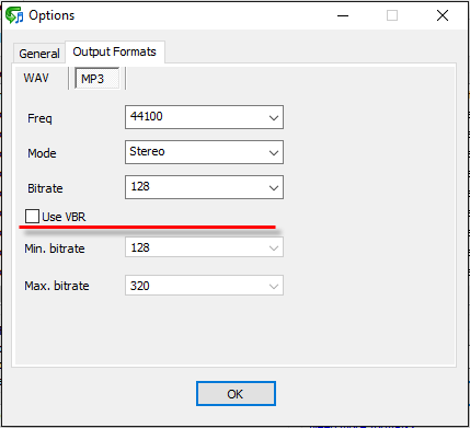 Enable variable bitrate MP3