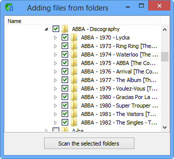 Select folders to scan for M4A files