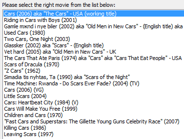 Select the right movie from the list