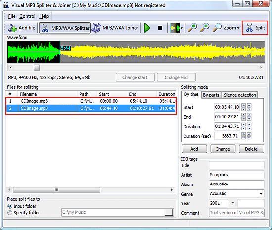 Set split points for your MP3/WAV