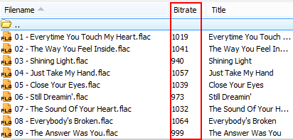 Showing bitrate of FLAC files