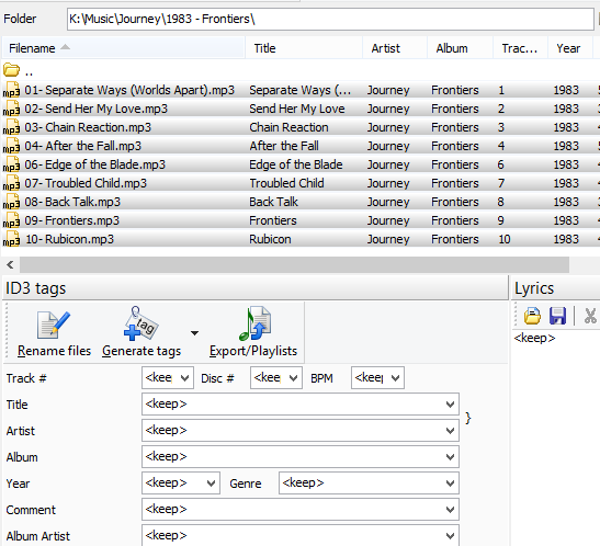 Tag fields in a previous version of mp3Tag Pro