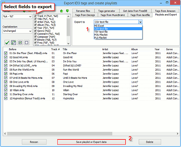 Export tags