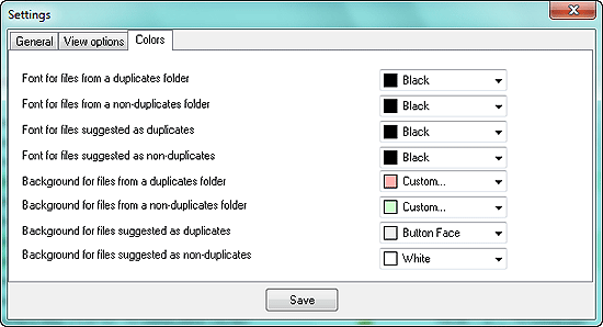 Color settings of the duplicate cleaner